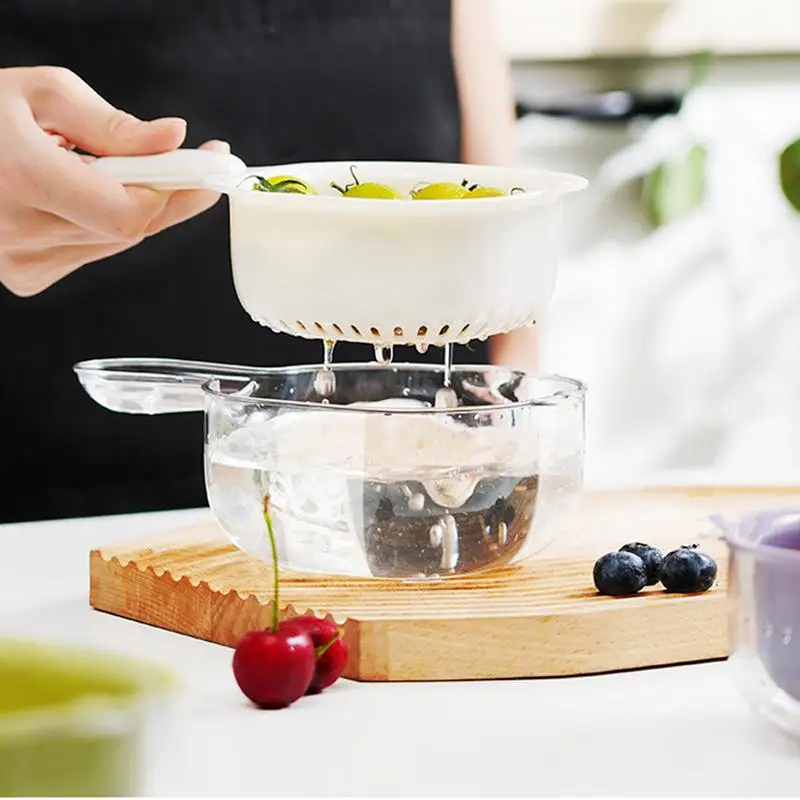 

Kitchen Draining Basket Vegetable Draining Basket With Handle Double Layer Tomato Drain Bowl Basket For Portable Storage Fruit