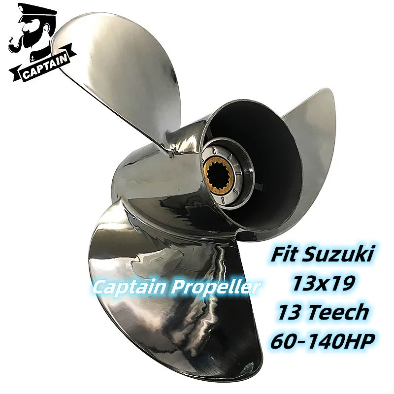 

Captain Boat Propeller 13x19 Fit Suzuki Outboard Engines 60 70 75 85 140HP Stainless Steel Screw 3 Blade 13 Tooth Spline RH