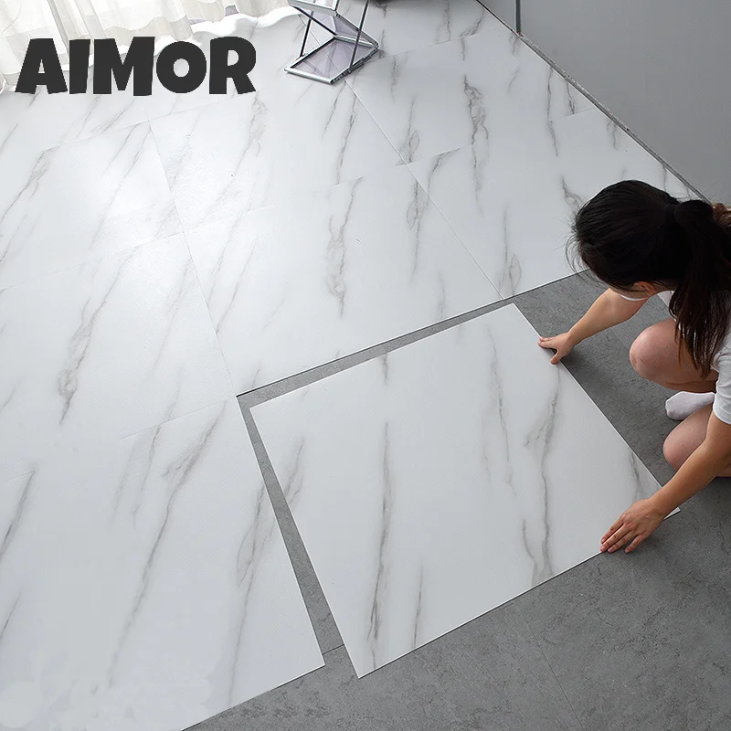 10 Piece Simulated Marble Tile Floor Sticker PVC Waterproof Self-adhesiver Living Room Toilet Kitchen Home Decor 3d Wall