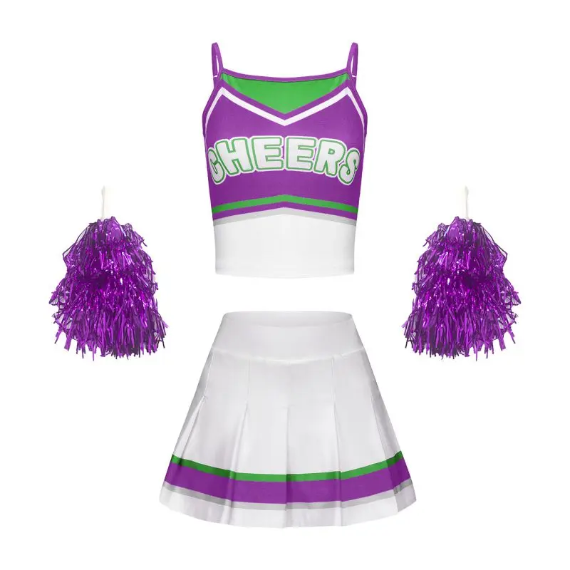 School Girls Cheerleader Costume Fashion Breathable Outfits Dress Cheerleader Girls' Camisole Top + Skirt