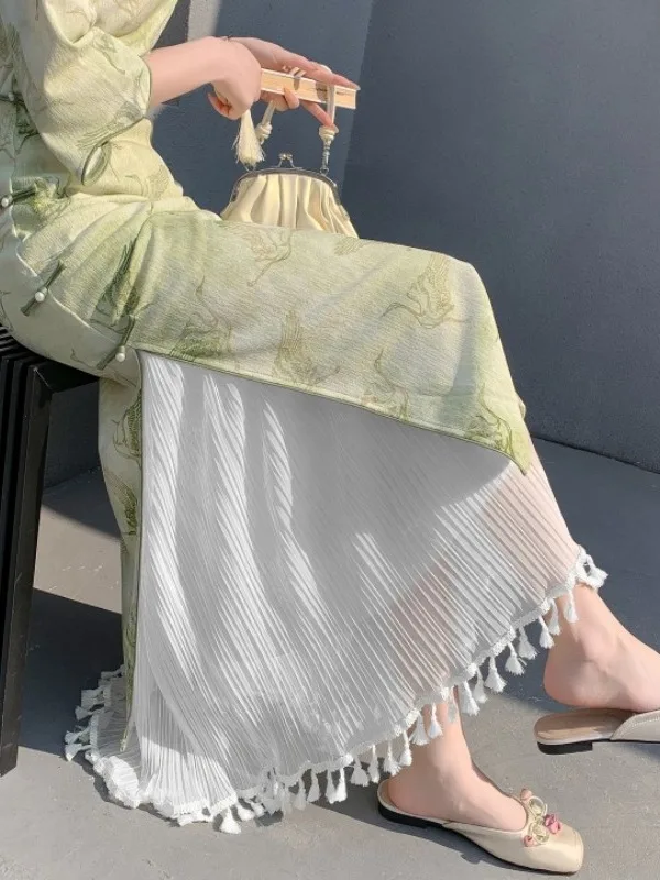 

Женская длинная плиссированная юбка с высокой талией и бахромой, весенняя модная модель А-силуэта