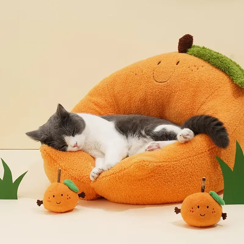 Orange cat litter four-season pet bed super soft cat house cat litter teddy kennel winter warm pet supplies