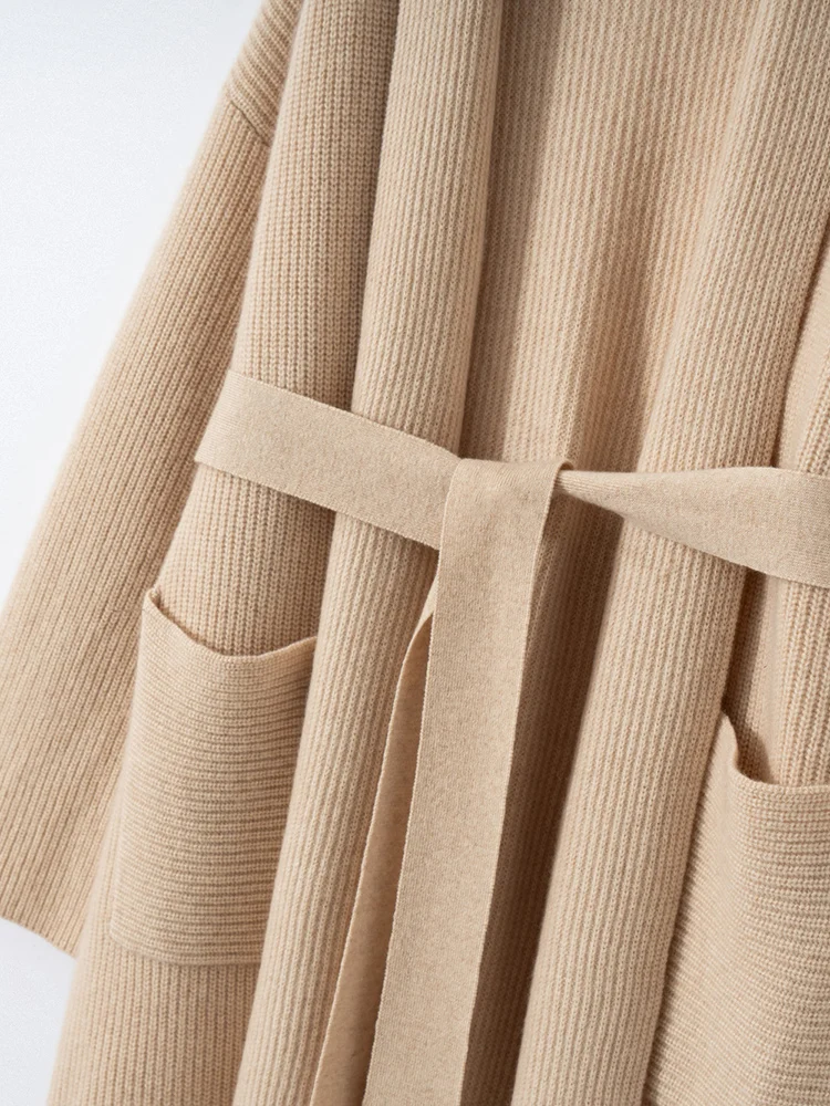 High-end Women's Sweater 100% Cashmere Cardigan Sweater Clothes Autumn Winter Sweater Large Lapel Robe Long Outerwears Warm Knit