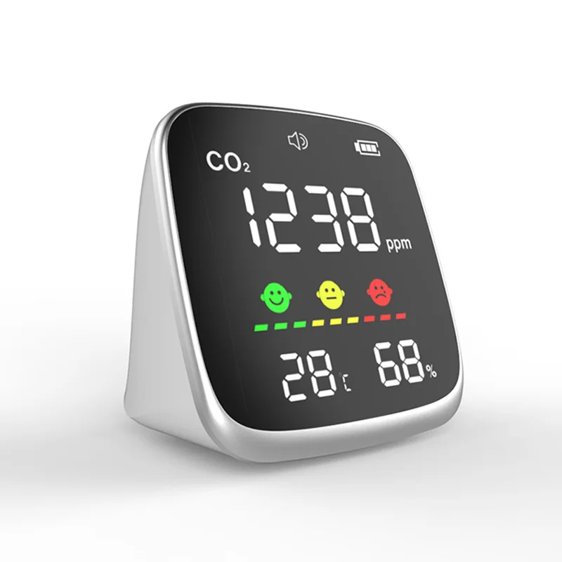 1pc Air quality monitor detect CO2,Temperature Humidity ,manual set alarm threshold and turn on/ off co2 alarm sound