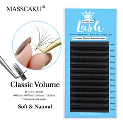 MASSCAKU 12 Rows Dark Black Matte 0.03-0.25mm Thickness Handmade Faux Mink Classic Regular Eyelashes Extensions Makeup Tools