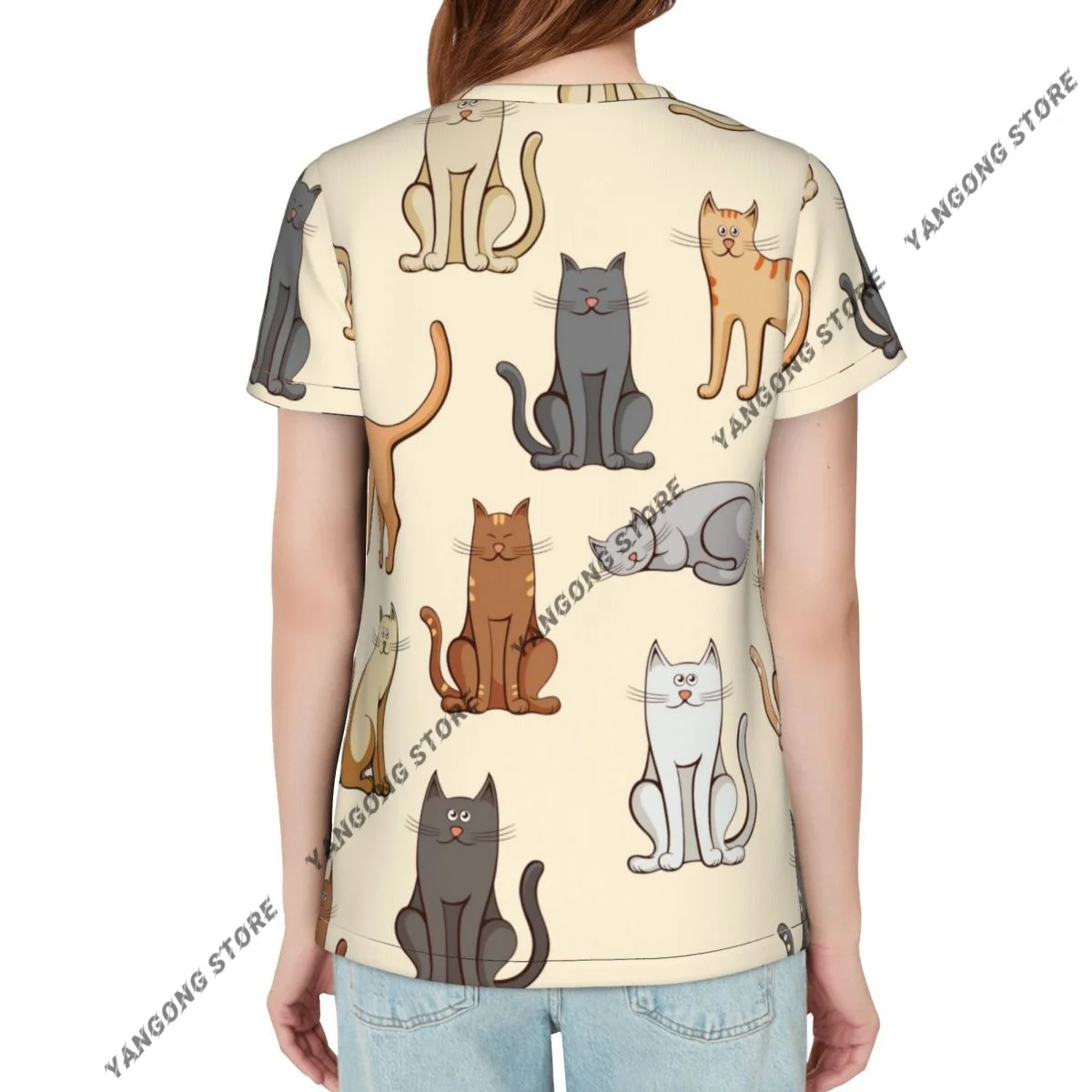 T Shirt Women Various Cats Pattern Tee Shirt Casual Round Neck Short Sleeve Streetwear Female T-Shirt