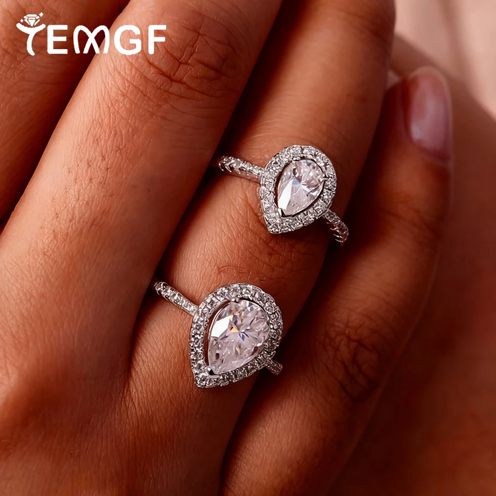 

TEMGF Роскошное кольцо с муассанитом грушевидной огранки, стерлинговое серебро 925, блестящие ювелирные изделия для женщин, модный предмет для свадебной вечеринки, сертифицированный GRA