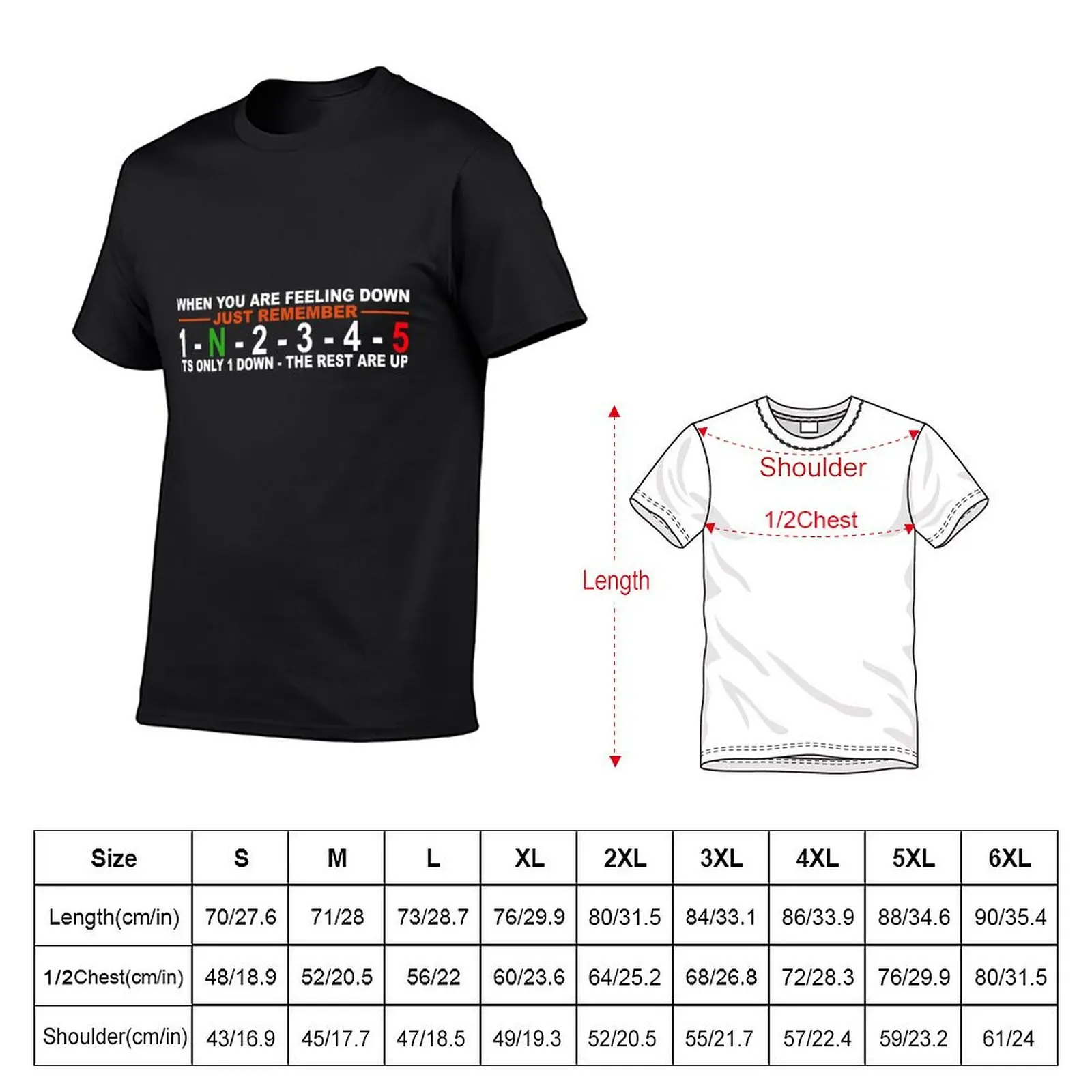 Motorcycle gear change, 5 speed, 1 down, 4 up (for dark colours) T-Shirt graphics essential t shirt tshirts for men