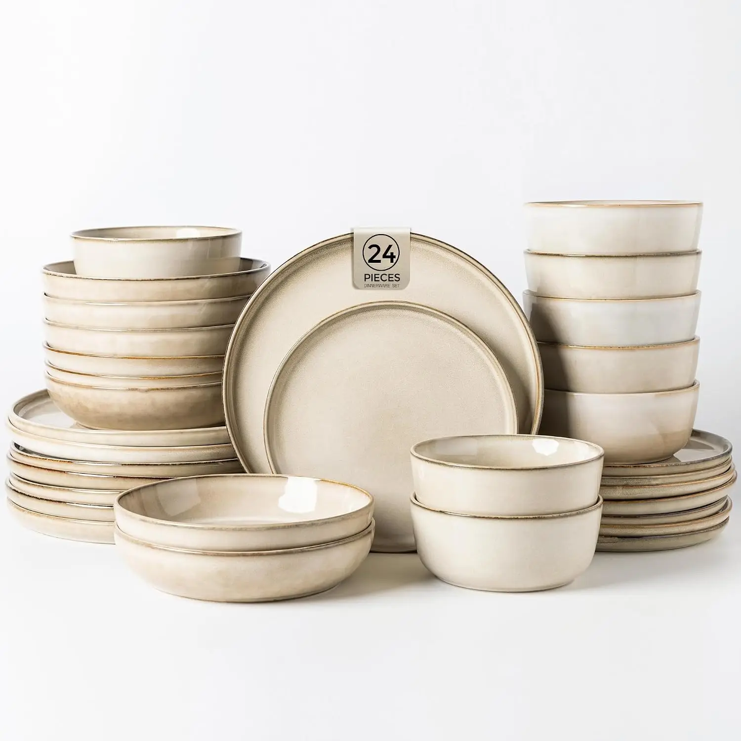Dinnerware Sets for 6, 24 Pieces Ceramic Plates and Bowls Set | Scratch Resistant Stoneware Dishes Set, Dishwasher & Microwave S