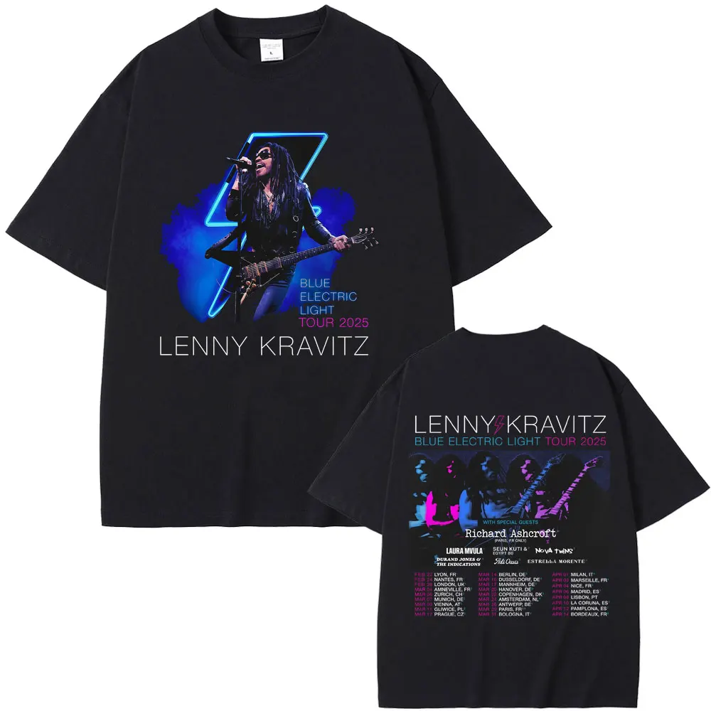 

Lenny Kravitz Blue Electric Light Tour 2025 T Shirt Men Women Clothing Fashion Vintage Short Sleeve Oversized T-shirt Streetwear
