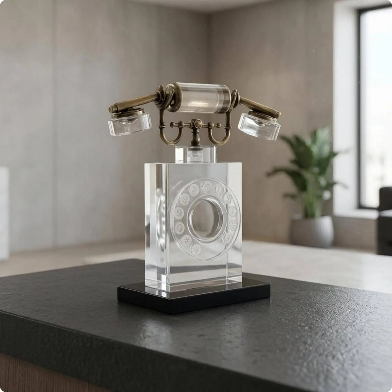 Desktop Telephone Ornament Metal Crystal Telephone Ornament Transparent Mini