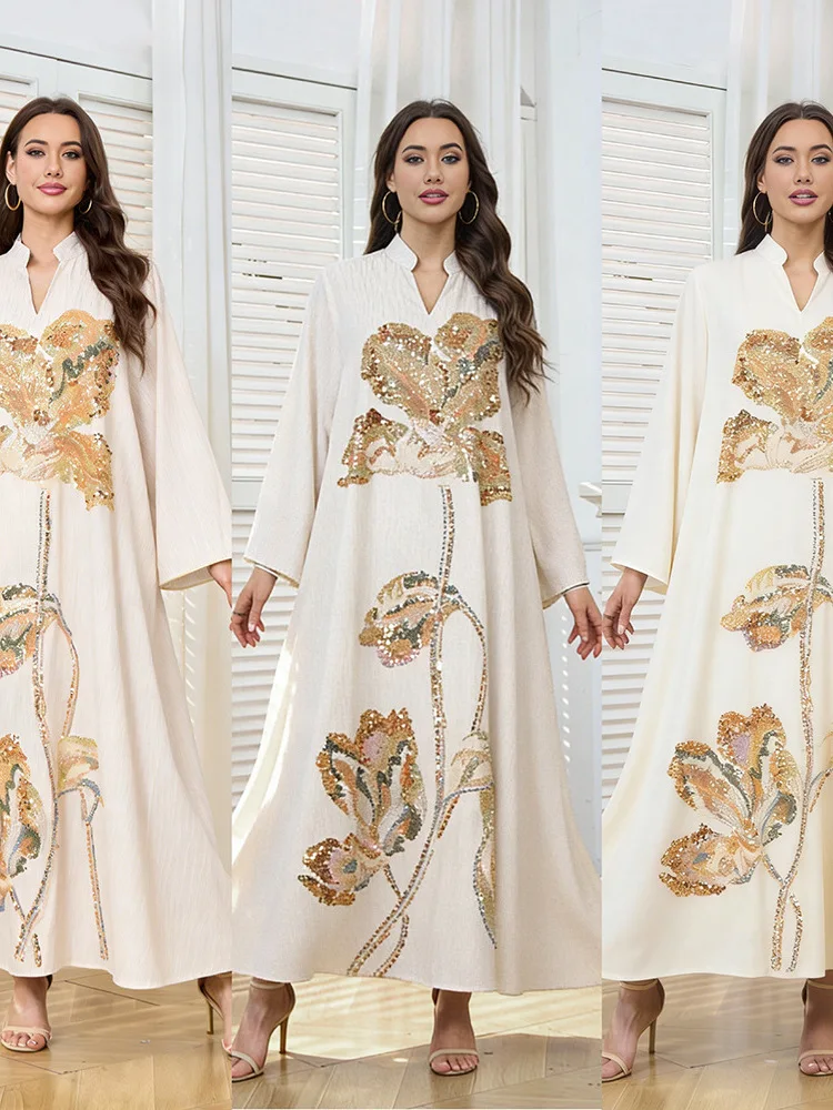 

Elegant Ethnic Style Kaftan Gown with Embroidery And Beads for Women Fashionable Spring Collection from China Polyester Material