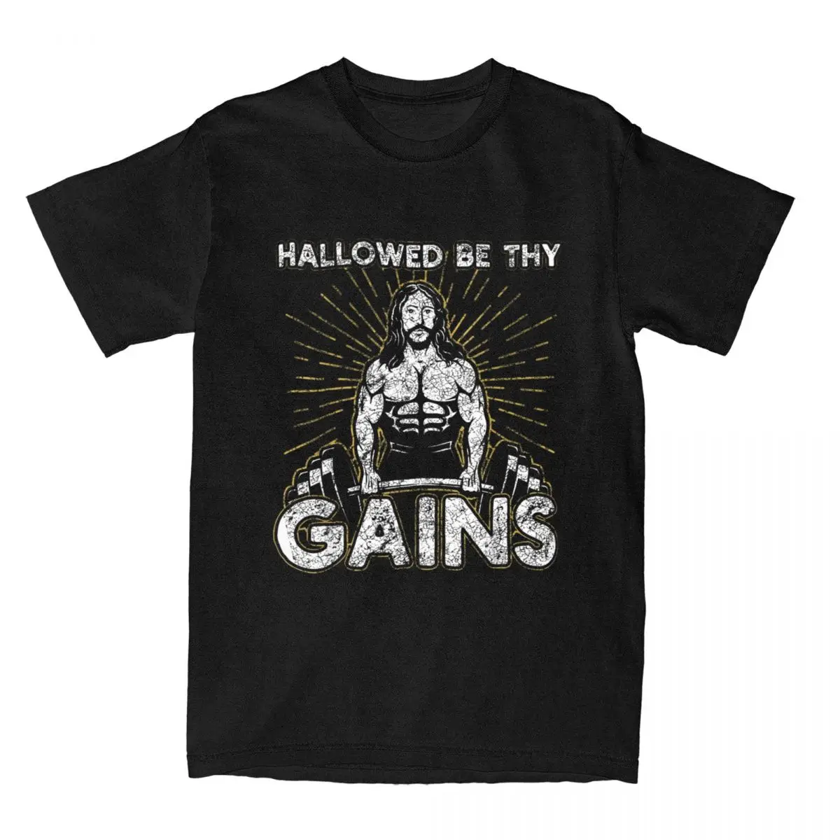 Hallowed By Thy Gains For A Fitness And Weight Gain Lovers Men's T Shirts Humorous Tees Jesus T-Shirt Cotton Summer Clothing