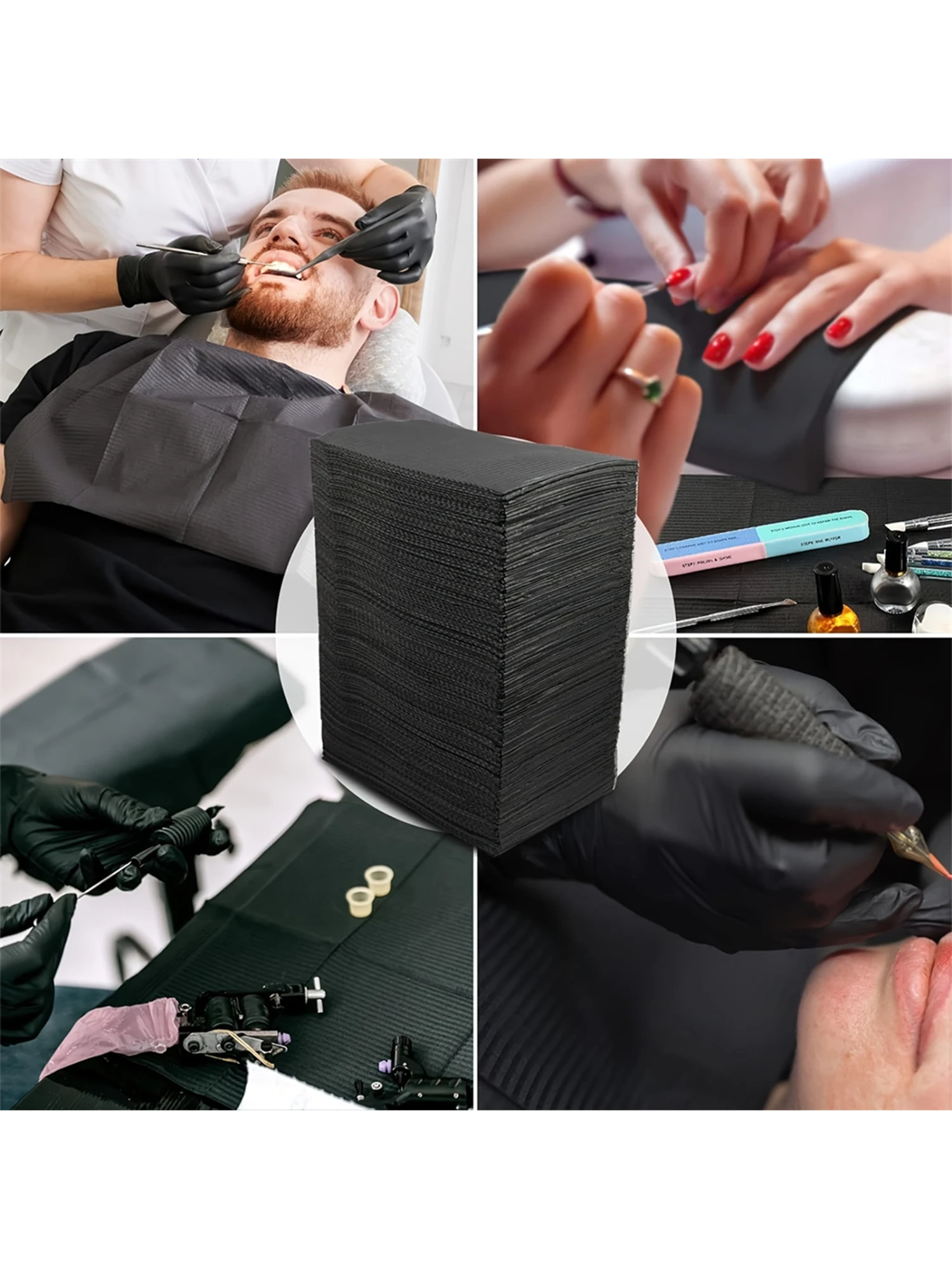 Bavoirs dentaires jetables, lingettes de nettoyage de tatouage, 13 "x 17", feuille imperméable à 3 plis pour Nail Tech, clinique dentaire, 10/25/50/100 pièces