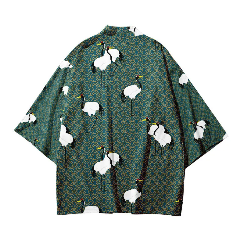 كاناغاوا موجة كرين طباعة هاوري كيمونو Harajuku النمط الياباني الرجال الساموراي زي يوكاتا الملابس الآسيوية سترة المرأة سترة