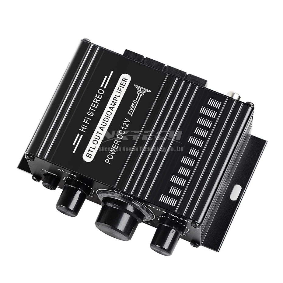 เครื่องเล่นดิจิทัล AK-170 NKTECH เครื่องขยายสัญญาณเสียงสำหรับรถยนต์เครื่องขยายสัญญาณเสียงออกแบบ BTL HiFi สเตอริโอ2CH บ้าน20W RMS คอมพิวเตอร์ MP3ซีดีไฟ RCA สีฟ้า LED