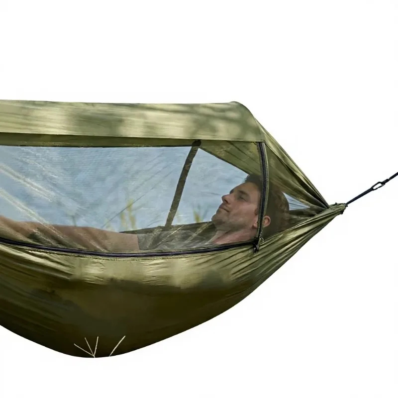 Complete Camping Hammock Set: Double Bed with Automatic Mesh Structure Sunshade Canopy Tree Straps Carabiner Fast Delivery