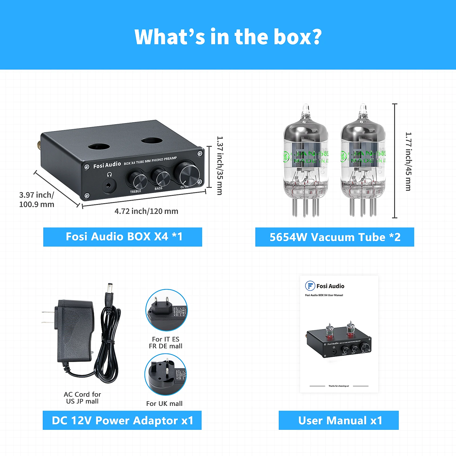 Fosi Audio Box X4 Hifi Phono Preamp voor draaitafel, grammofoon voorversterker met buizenversterker, stereo audioversterker