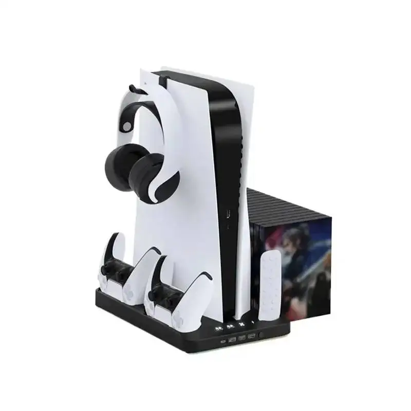 Game Console Base for PS5 PS5 Slim With 7 Color Light Effect Headphone Hook Game Disc Storage Rack Handle Charging Stand