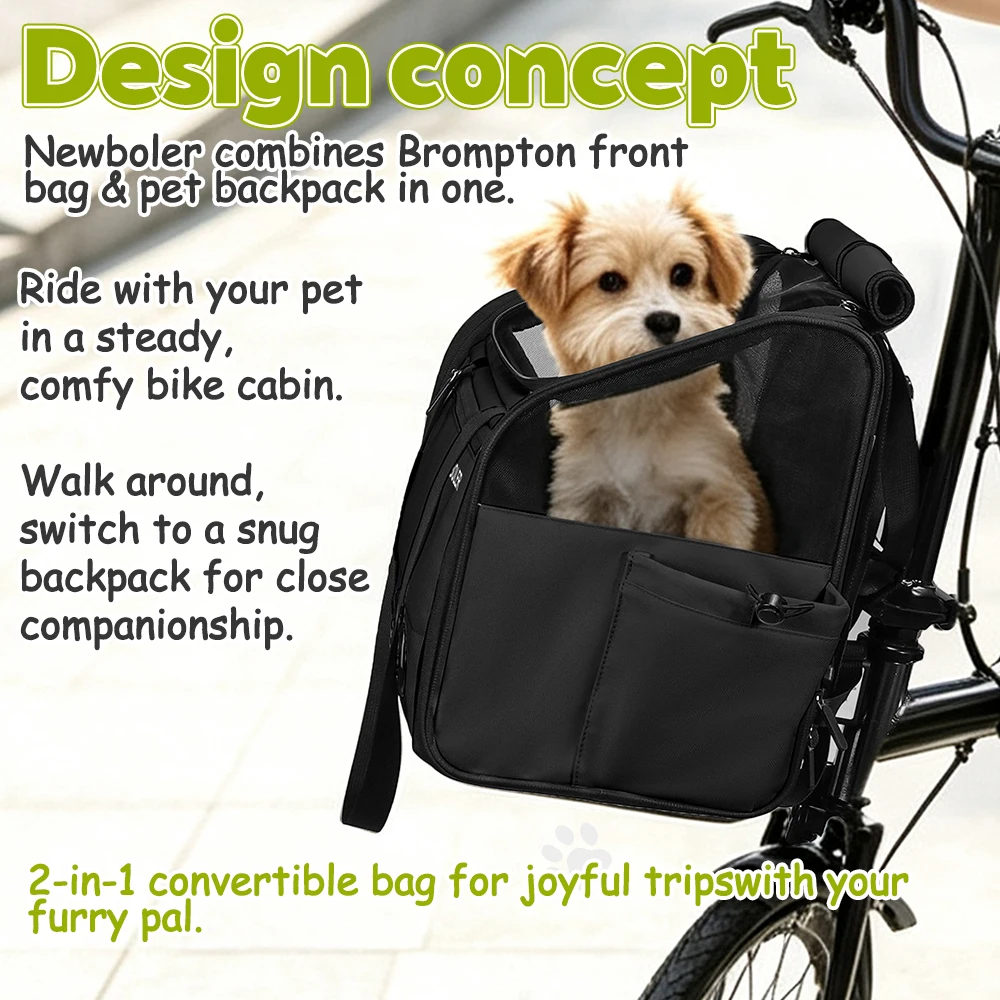NEWBOLER Brompton Faltfahrrad Haustiertasche Tragetasche Tragbare Fahrrad-Vordertasche Faltbare Outdoor-Reisetasche für Katzen und Hunde – Detail 1
