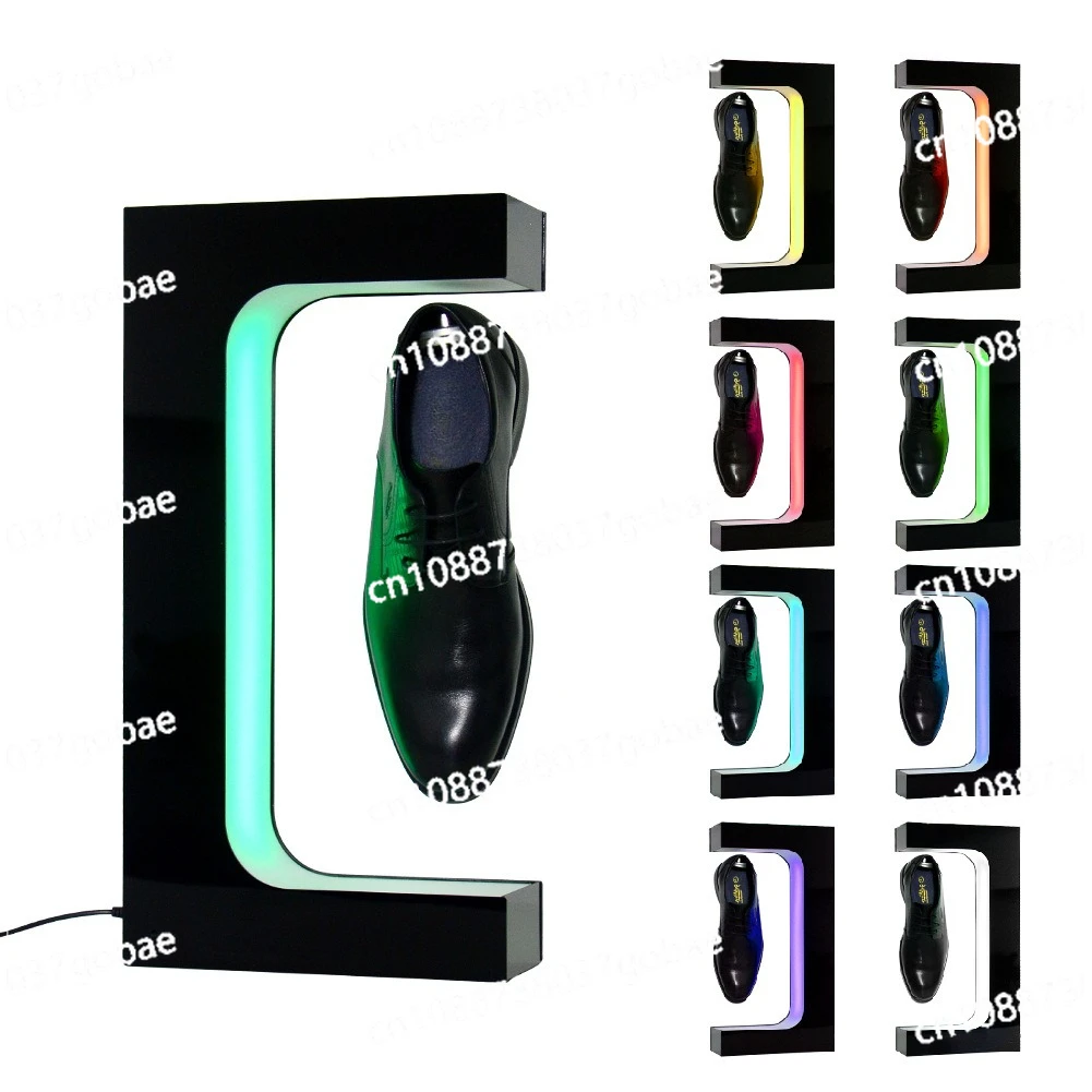 Rotating display stand, novel creative shoe rack ornament, LED colorful light, magnetic levitation sample shoe display stand