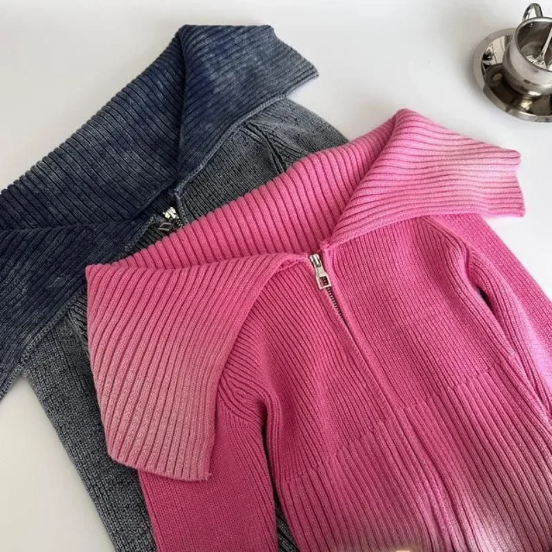 Zipper Design Sexy Street Sweater Women\'s Aesthetic Girl Knitted Women New Tops Crop Feminino