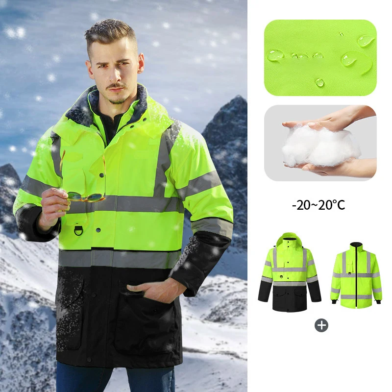 

Safety Jacket Winter Men with Thickened Cotton Liner Reflective Coat Waterproof Windproof Cold Winter High Visibility Jacket