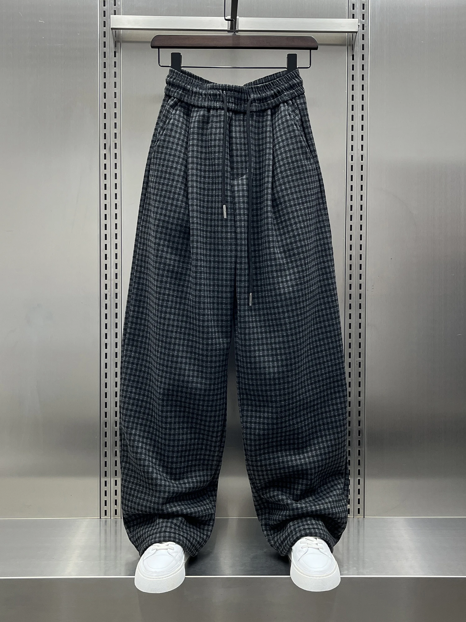 

Модные клетчатые брюки с флисовой подкладкой, прямые повседневные брюки, мужские утепленные свободные универсальные спортивные брюки, осенне-зимние новинки