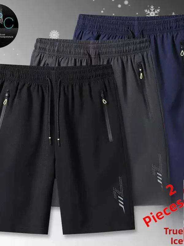 

Ice Silk Thin Quick Dry Casual Shorts Men's Loose Straight Leg Breathable Cool Feeling Five-Quarter Pants Summer Trend