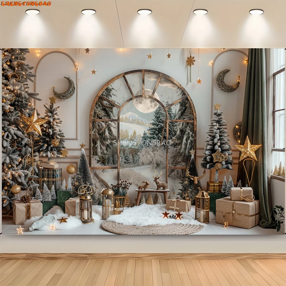 Toile de fond de photographie de Noël, tissu d'art, décoration de salon, nouvel an, cheminée de vacances, fond de fête intérieure, JS-05