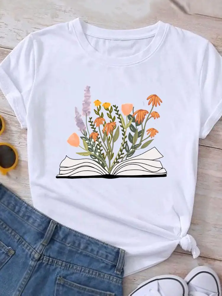 

Clothing Summer 90s Book Flower Cute Graphic T Shirt Short Sleeve Women Print Casual Fashion Clothes Tee T-shirt Female Top