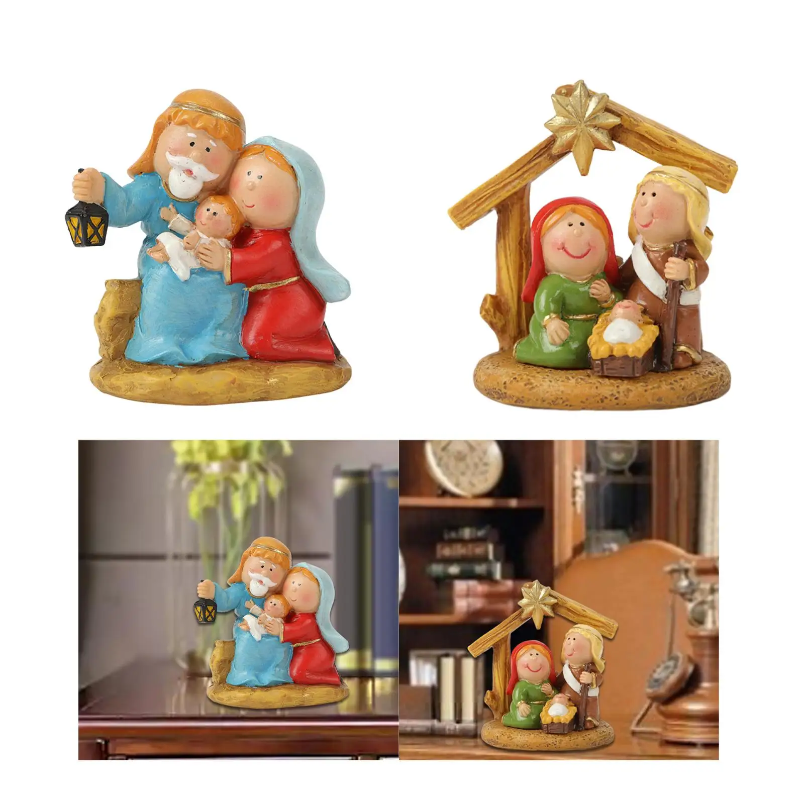 Juego de Natividad de resina hecha a mano, figuritas de Jesús María José, estatua de la Sagrada Familia, adorno de mesa para gabinetes interiores para el hogar, estante de vacaciones