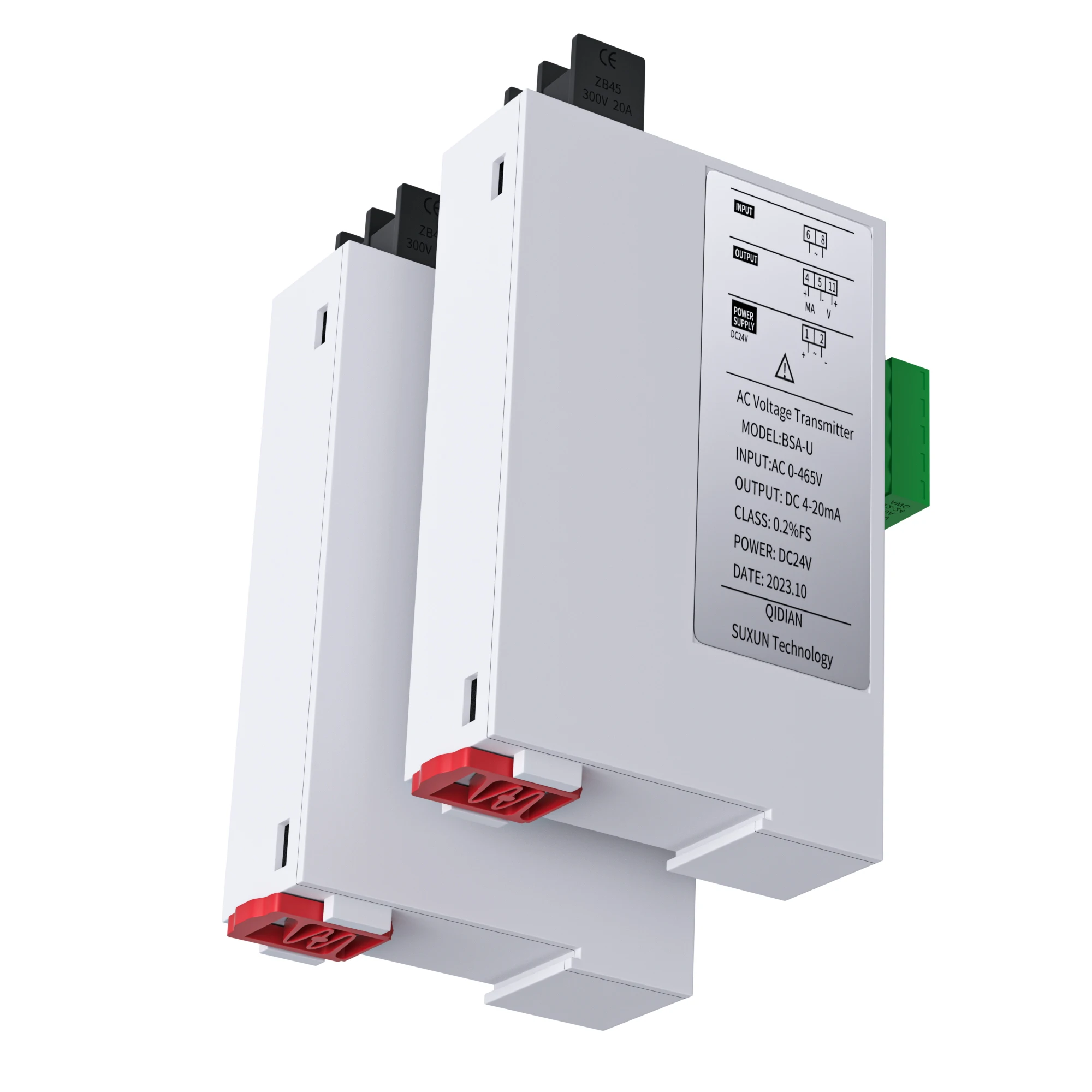 35mm DIN Rail AC 0-5V 0-100V 0-200V Multiple Output Voltage Transducer 4-20mA 0-20mA 0-10V 1-5V RS485 AC Voltage Transmitter