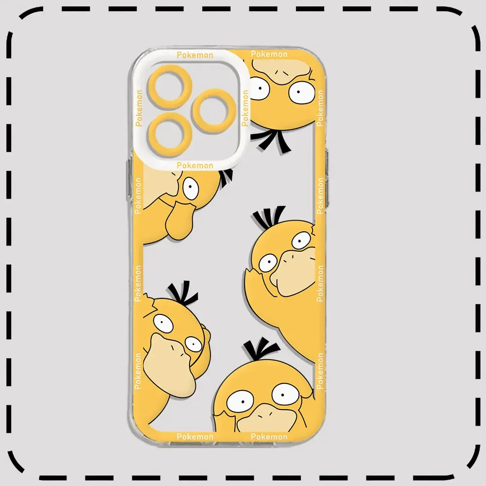 Anime Psyducks Pikachus Phone Case For iPhone 15 14 13 12 11 Mini Pro Max X XR XSMax 6 7 8 Plus SE20 Transparent Pokemons Cover