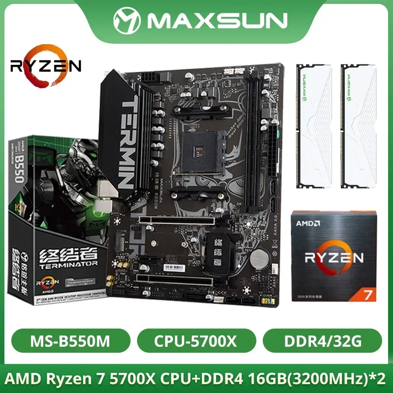 

MAXSUN новый AMD B550M с процессором Ryzen 7 5700X, память DDR4, 32 ГБ (16 ГБ * 2), комплект материнской платы 3200 МГц для игрового процессора, компьютера