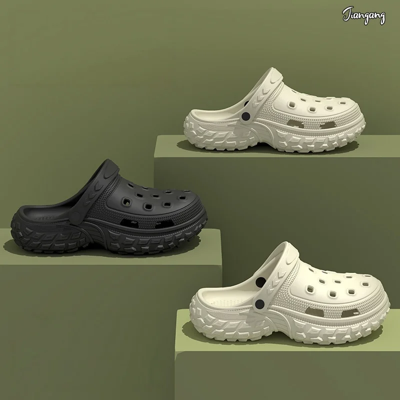 Unisex Summer Clogs Exaggerated Chunky Sole Water Shoes Breathable Slip On Sandals Adjustable Strap Techwear Casual Mules