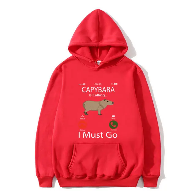 Capybara Is Calling and I Must Go Remind Me Message Decline Accept Print Hoodie Men Women Fashion Hip Hop Oversized Sweatshirt