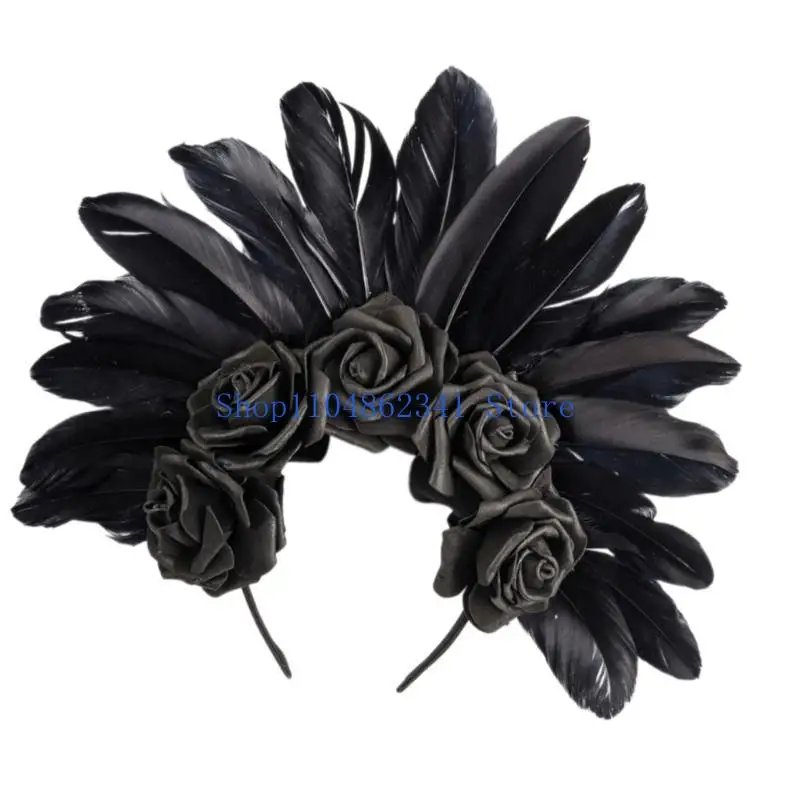 5asd إكسسوارات الهالوين الأنيقة المصنوعة من الريش والزهور وأغطية الرأس للبالغين والمراهقين
