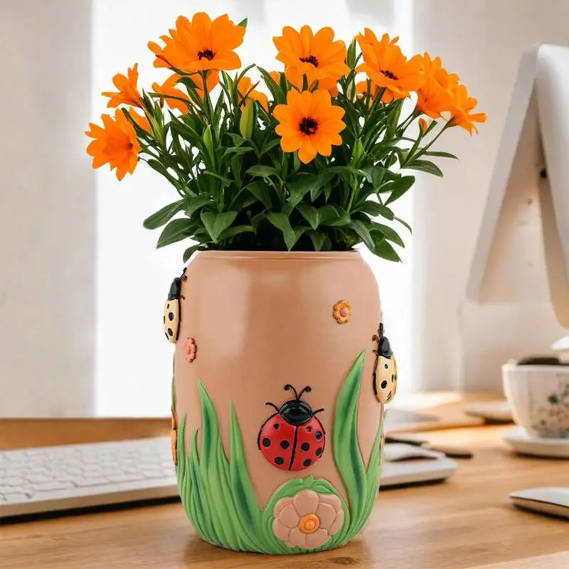 

Cute Pots For Plants Ladybug Resin Flower Flower Pot Vase Modern Decorative Planter Home Decor Succulent Planter Bonsai Pot