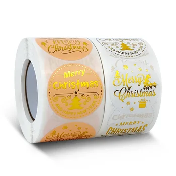 3.8cm Gold Foil Merry Christmas Sticker 500pcs Round Christmas Decoration Stickers for Envelope Seal Box Gift Bag Packaging