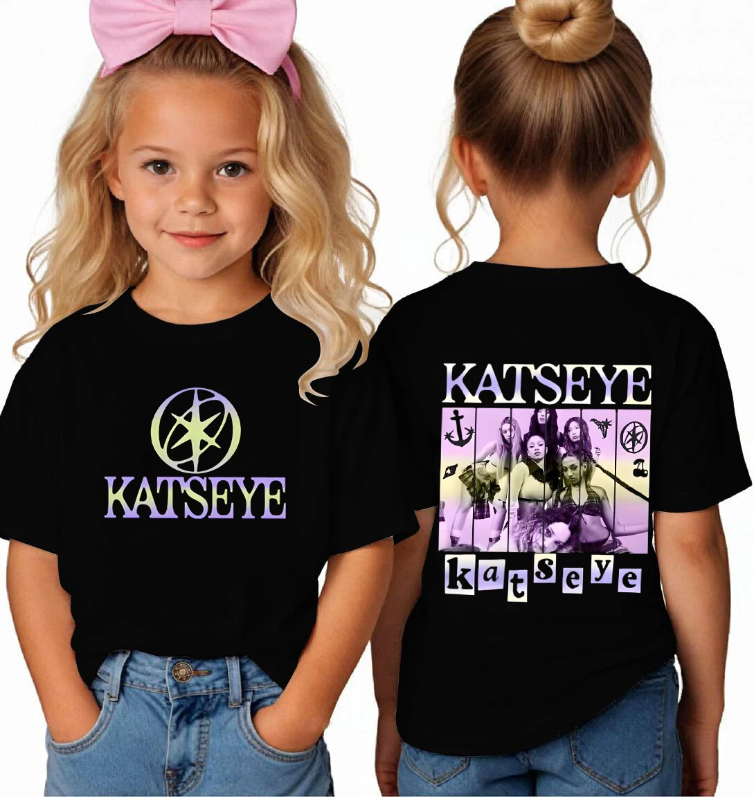 Kpop KATSEYE Kinder T-Shirt Jungen Mädchen Baumwoll-T-Shirt Sommer Kurzarm-Oberteil Katseye Fans Geschenk T-Shirt Harajuku Kinderkleidung – Detail 2