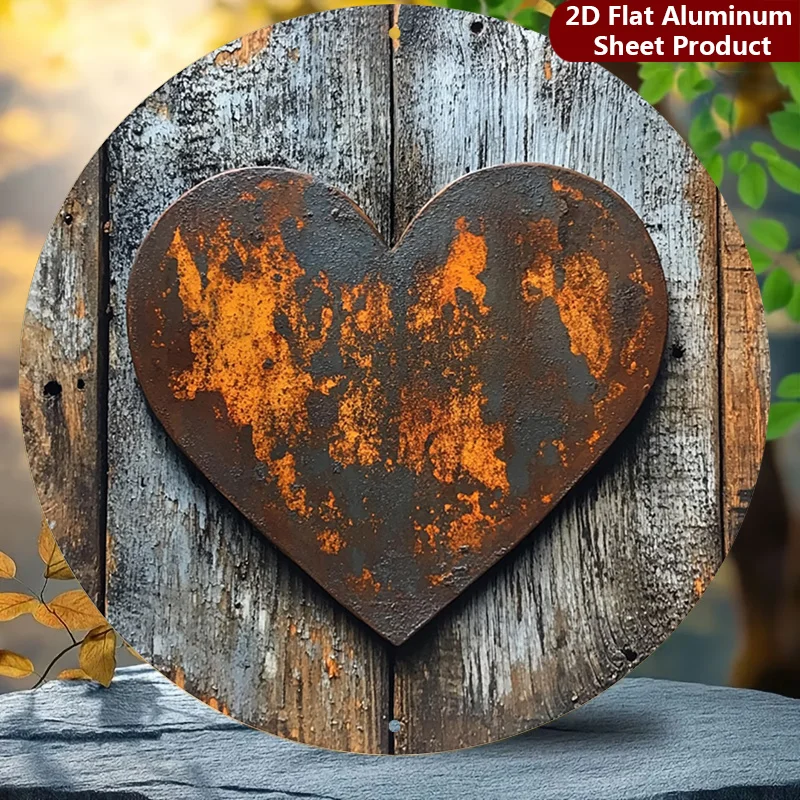 2D Flat, 1 Piece Pack, Rustic Heart-shaped Hanging Sign, Vintage Weathered Metal Wall Decor, Industrial Style Decorative Sign