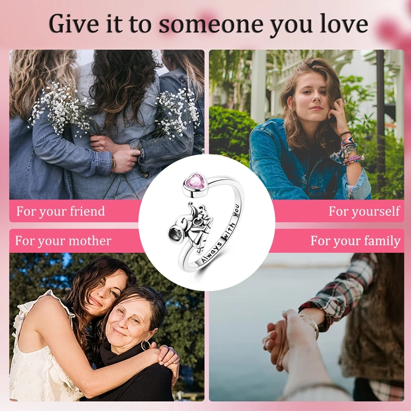 Original 925 Sterling Silver Elephant Parent-Child Open Rings For Women Girls Jewelry Birthday Anniversary Gifts