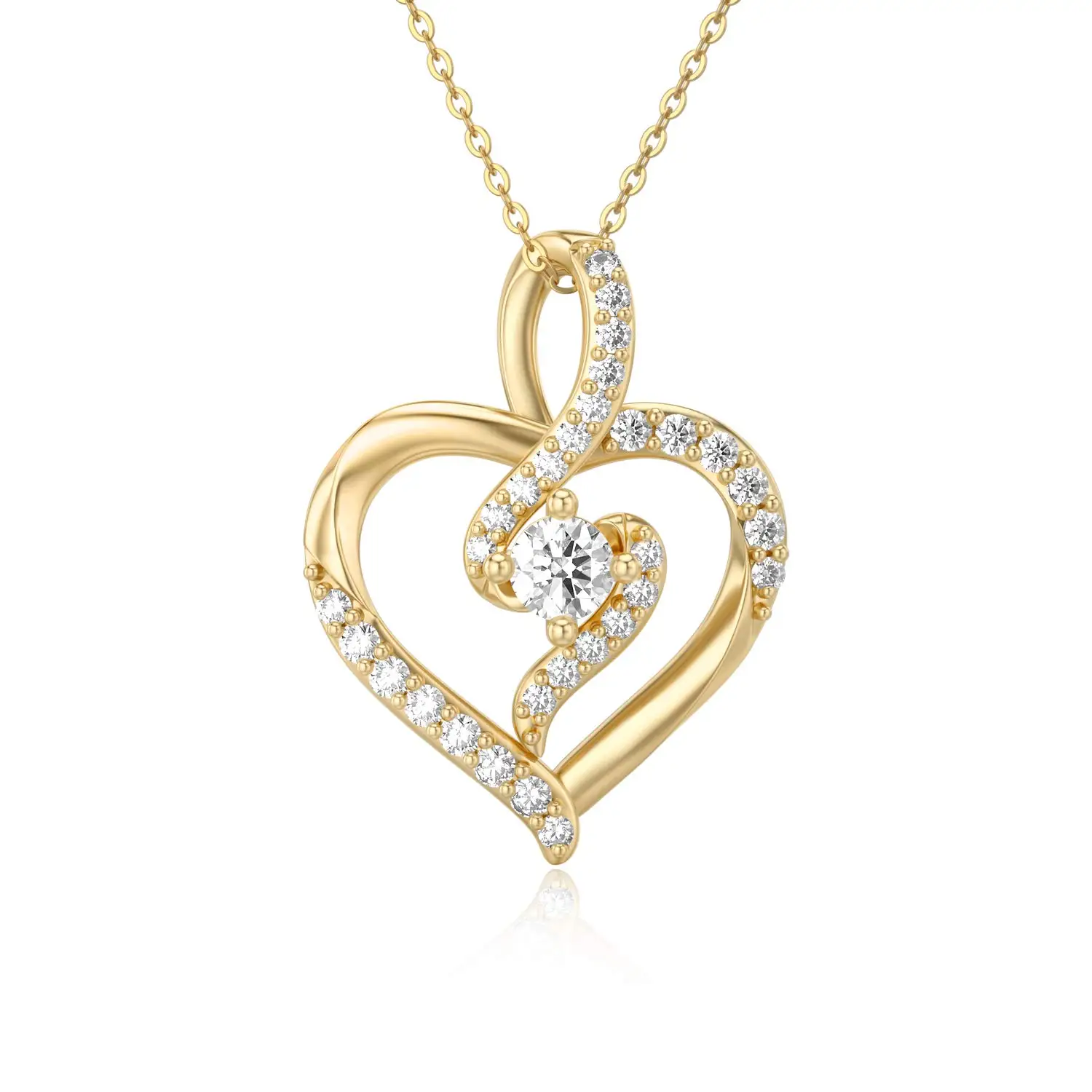 YFN 14K Solid Gold Heart Necklace for Women Yellow Gold Moissanite Heart Pendant Necklace Fine Jewelry Anniversary Birthday Gift