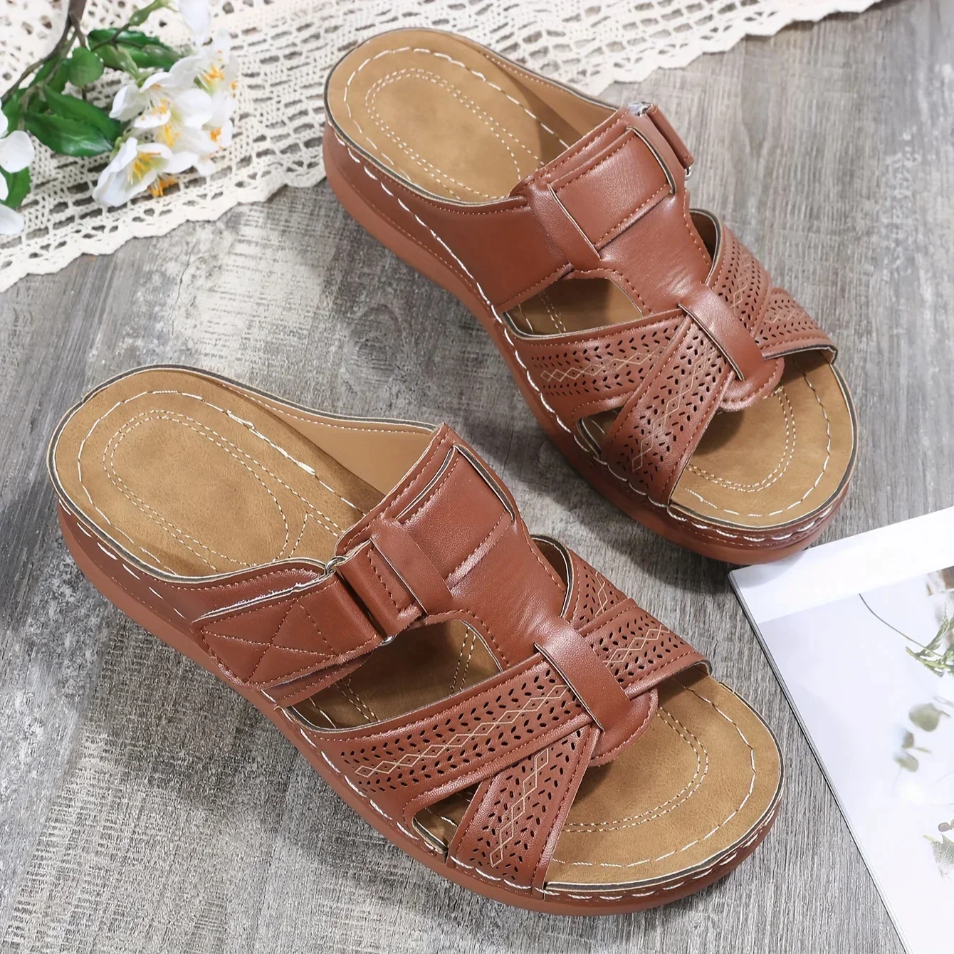 2026 Sommer Damen Keilsandalen Premium Orthopädische Offene Zehen Sandalen Vintage Rutschfeste Leder Freizeitschuhe Damen Plateau Retro Schuhe – Detail 11