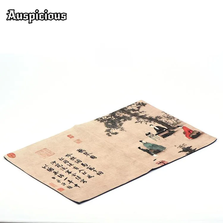 Song Dynasty Listen to The Piano Cotton Linen Tea Table Mat Zen Drink Coaster Dinner Table Cloth Mat Placemat Drinkware Ornament