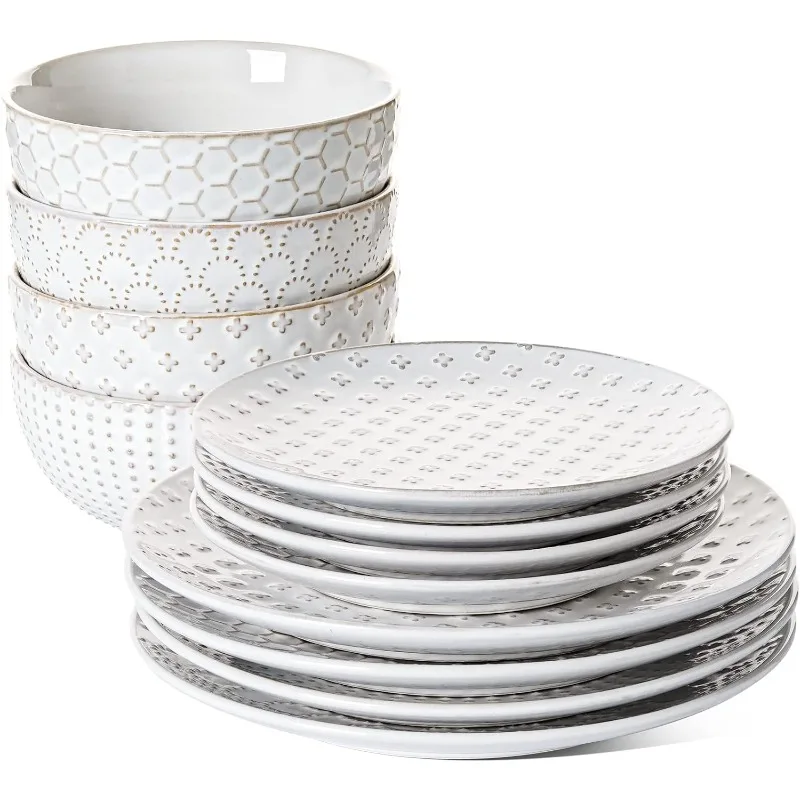 Dinnerware Sets 12 PCS, Ceramic Plates and Bowls Set, Housewarming Gift (10