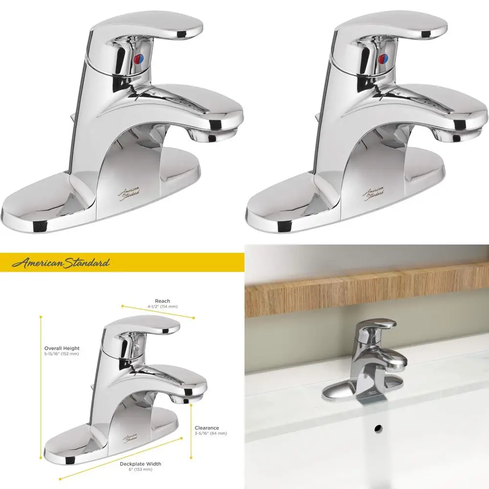 

Single-Handle Bathroom Faucet with Metal Drain, 1.2 GPM, Polished Chrome, Colony Pro Design, High-Efficiency Water Saving