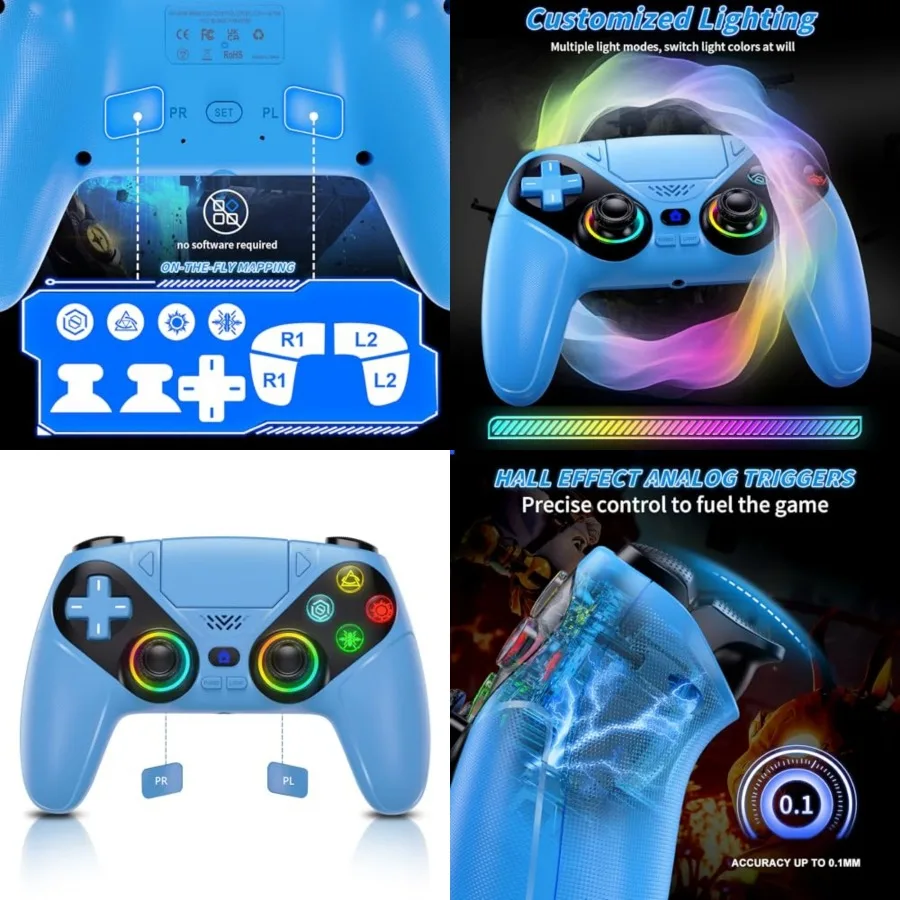 RGB Wireless Controller for PS5/PlayStation 5 PC, tooth Controller with Turbo, Macro, Dynamic Vibration, 6-Axis Motion Control,