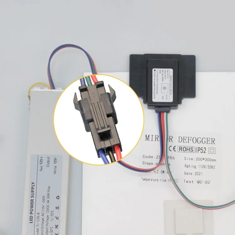 DC12V Intelligenter Spiegelschalter mit Touch-Dimmung und LED-Beleuchtung für Badezimmerspiegel mit Antibeschlagfunktion – Detail 5